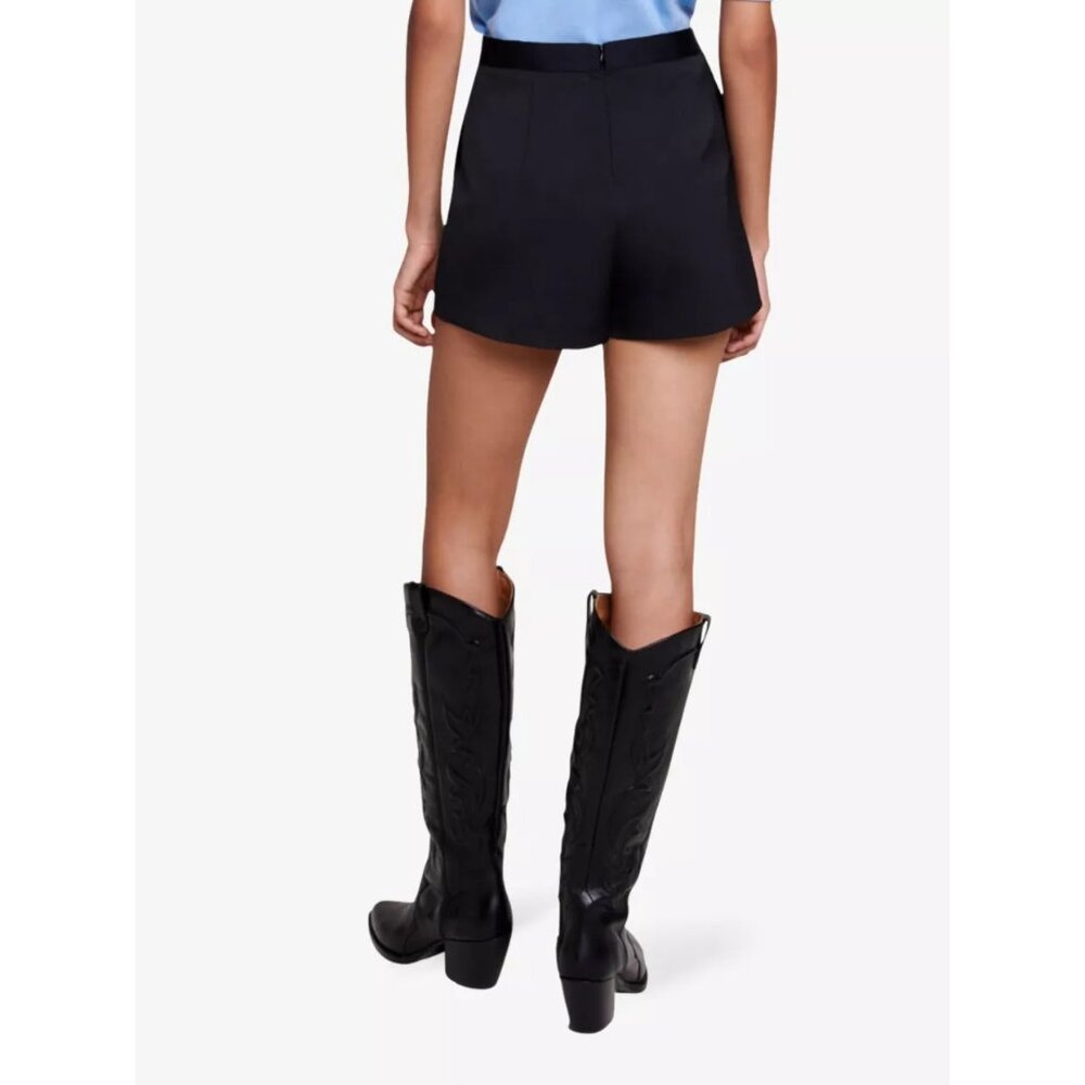 Maje Straight Fit Pleated Skort Black Size M Mini Shorts Structured - Picture 3 of 11